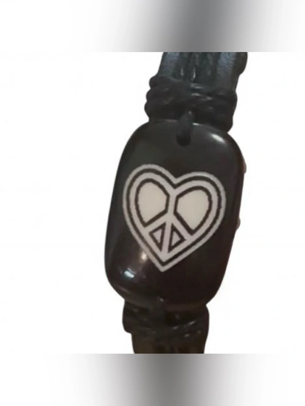 Black Leather Peace Heart Bracelet | Adjustable Unisex | Boho Y2K